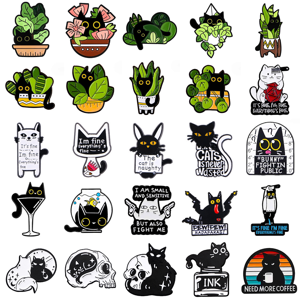 Vintage Cartoon Collectible - Cute Black Cat Collection Plant Coffee