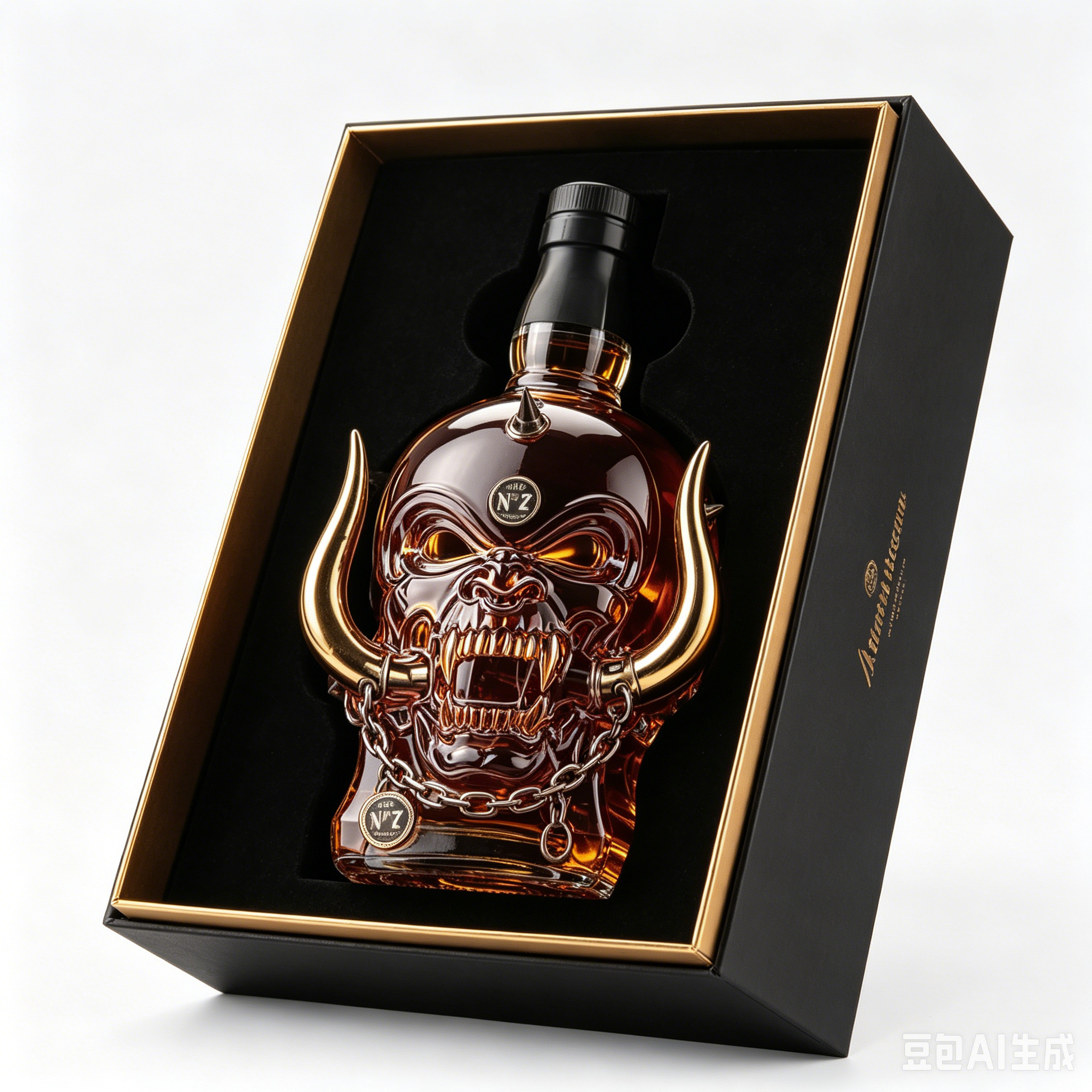 Vintage Collectible Bottles - Vintage Punk Skull Whiskey Glass Bottle