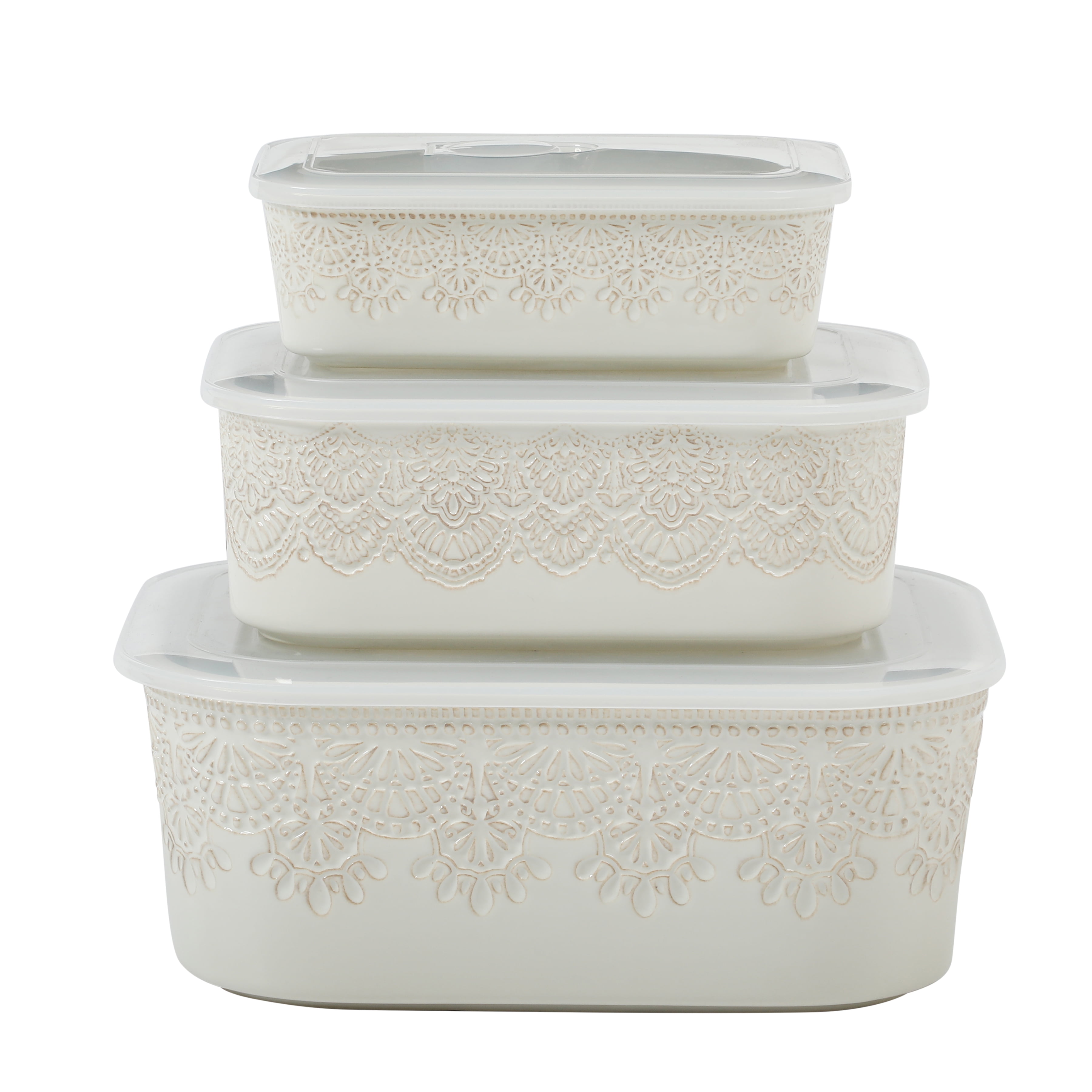 Vintage Collectible Dishes - Vintage lace ceramic casserole set with
