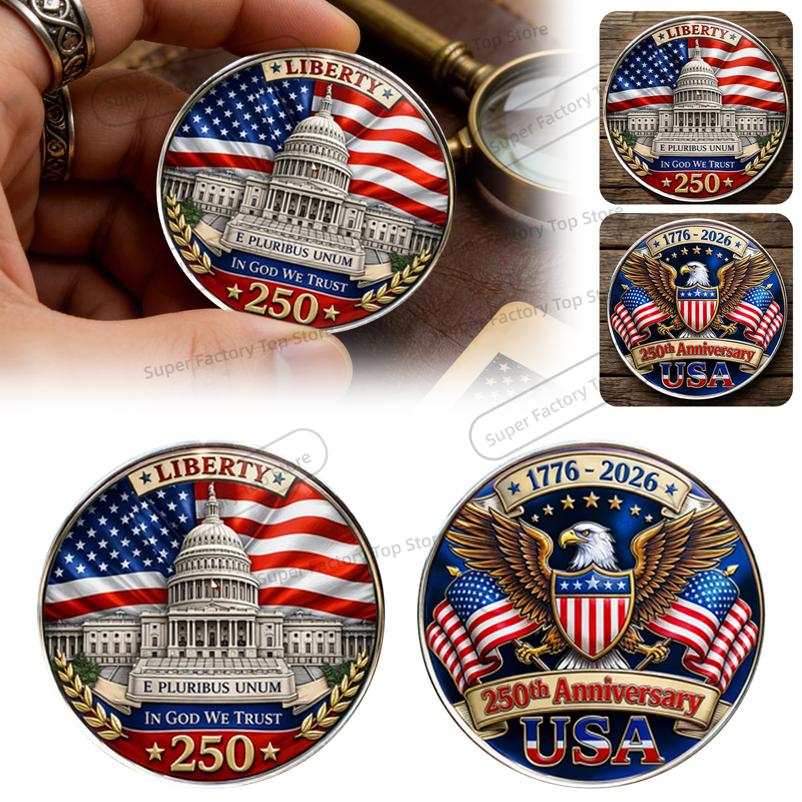 Vintage Collectible Coins - 1776-2026 Vintage Brooch 250th Anniversary Independence
